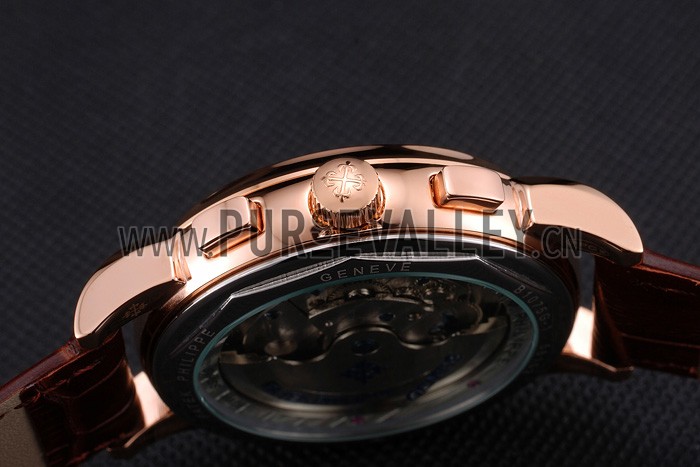 Patek Philippe Perpetual Calendar Tourbillon White Dial Rose Gold Case Brown Leather Strap