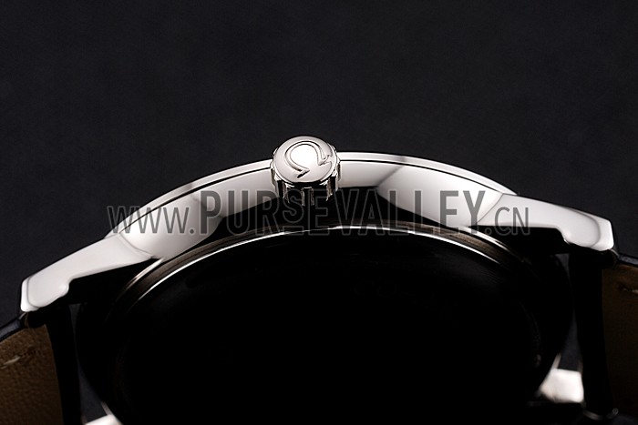 Omega De Ville Prestige White Dial Stainless Steel Case Black Leather Strap