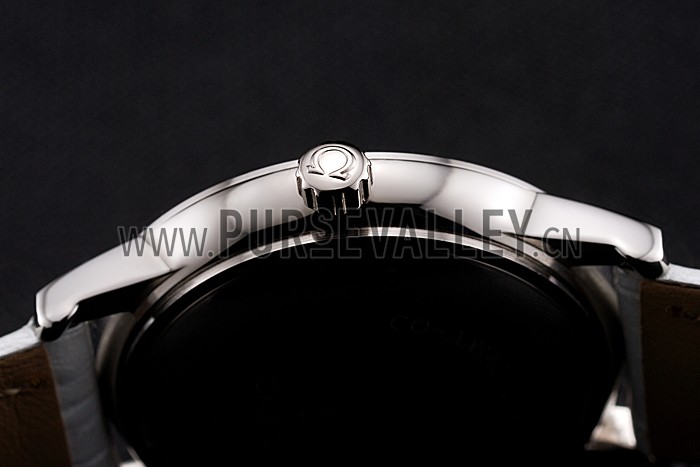 Omega De Ville Prestige Small Seconds White Dial Diamond Bezel Stainless Steel Case White Leather Strap