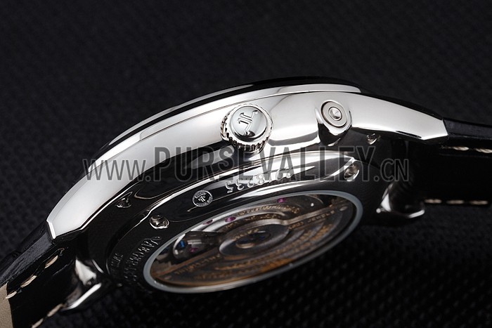 Swiss Jaeger LeCoultre Master Ultra Thin Reserve De Marche Black Dial Stainless Steel Case Black Leather Strap