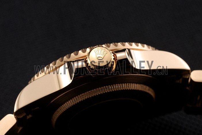 Swiss Rolex Submariner Black Dial Black Bezel Yellow Gold Case And Bracelet