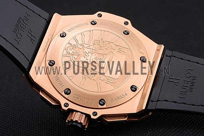 Swiss Hublot Big Bang Limited Edition Black And Red Dial Gold Case Black Leather Strap 62289