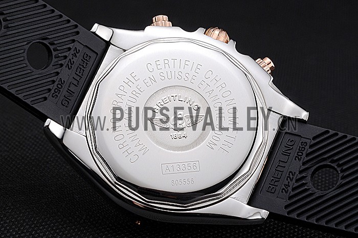 Breitling Chronomat Black Dial Rose Gold Bezel And Subdials Stainless Steel Case Black Rubber Strap