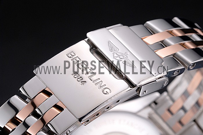 Breitling Chronomat White Dial Rose Gold Bezel And Subdials Stainless Steel Case Two Tone Bracelet