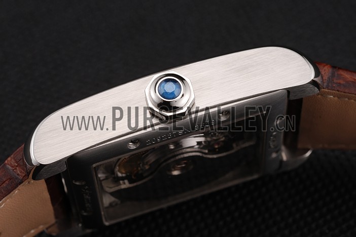 Swiss Cartier Tank MC White Dial Stainless Steel Case Brown Leather Strap