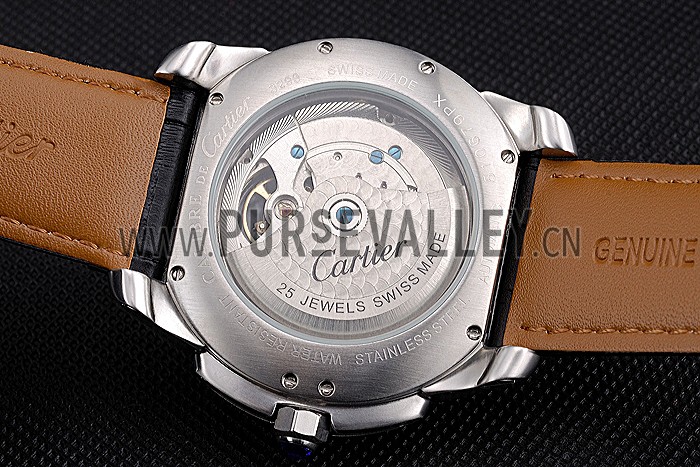 Cartier Calibre Tourbillon Black Dial Stainless Steel Case Black Leather Strap 622752