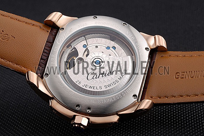 Cartier Calibre Tourbillon White Dial Gold Case Brown Leather Strap 622753