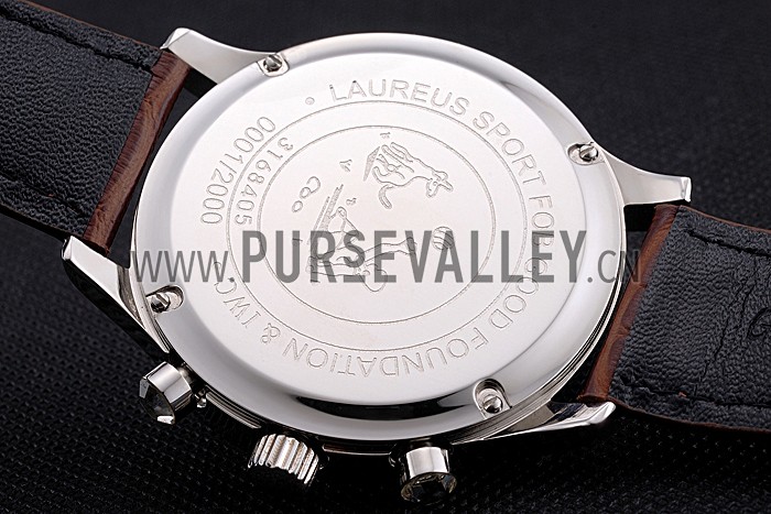 IWC Portugieser Chronograph White Dial Rose Gold Hands And Numerals Steel Case With Diamonds Brown Leather Strap