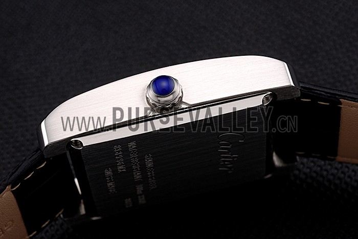 Cartier Tank White Dial Stainless Steel Case Black Leather Strap 622761