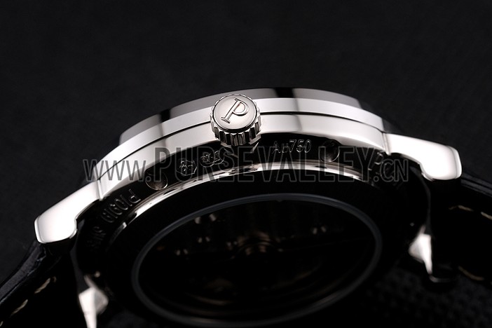 Swiss Piaget Altiplano Date Automatic White Dial Diamond Markers Stainless Steel Case Black Leather Strap
