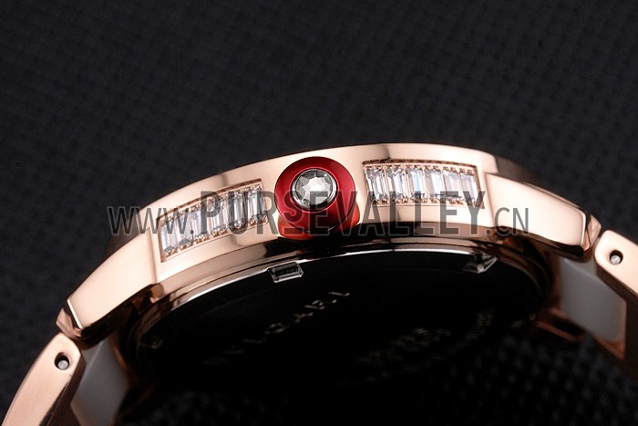 Bvlgari Bvlgari White Guilloche Dial Roman Numerals Gold Case Diamond Bezel Two Tone Bracelet