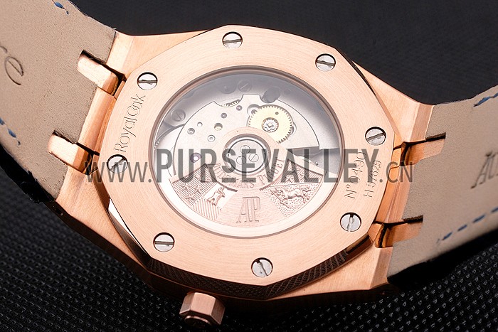 Swiss Audemars Piguet Royal Oak Blue Dial Gold Case Blue Leather Strap