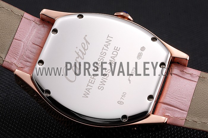 Cartier Tortue Perpetual Calendar White Dial Gold Case Pink Leather Strap