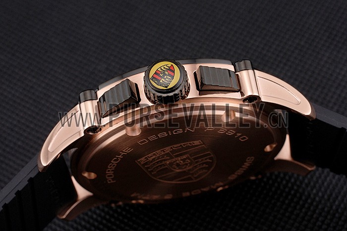 Porsche Design Indicator Black Dial Gold Case Black Rubber Strap