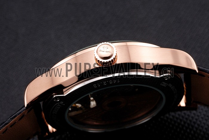 Jaeger LeCoultre Master Moonphase Tourbillon Black Dial Rose Gold Case Black Leather Strap