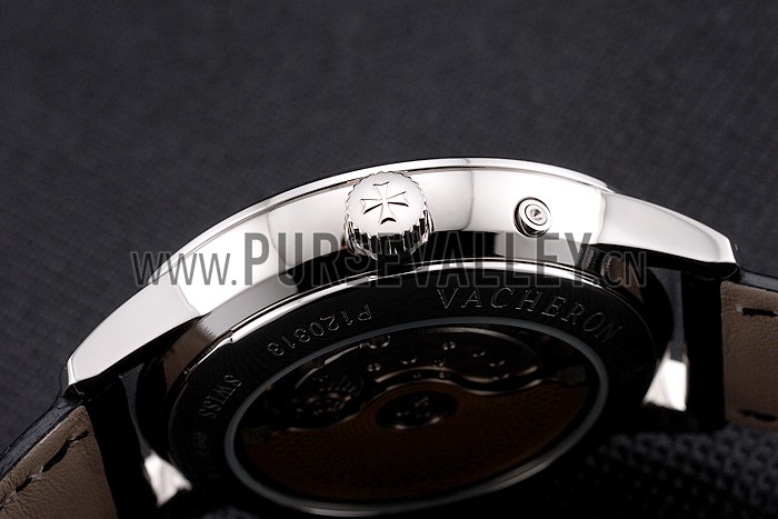 Swiss Vacheron Constantin Traditionnelle Power Reserve White Dial Stainless Steel Case Black Leather Strap
