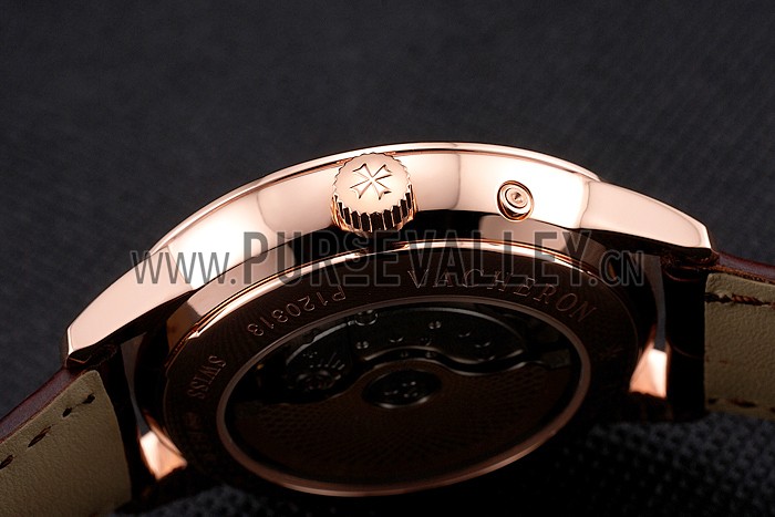 Swiss Vacheron Constantin Traditionnelle Power Reserve White Dial Rose Gold Case Brown Leather Strap