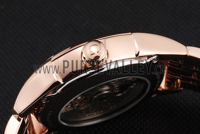 Omega De Ville Moonphase Tourbillon White Dial Blue Hands Rose Gold Case And Bracelet