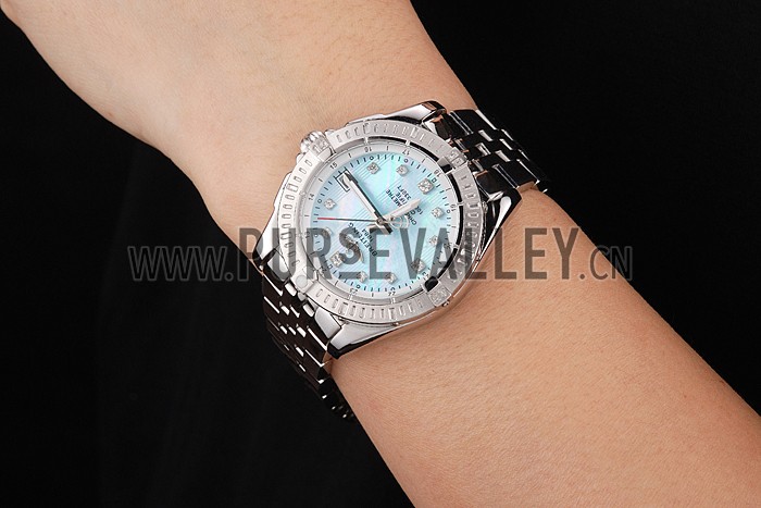 Breitling Colt Lady Light Blue Dial Diamond Hour Marks Stainless Steel Case And Bracelet