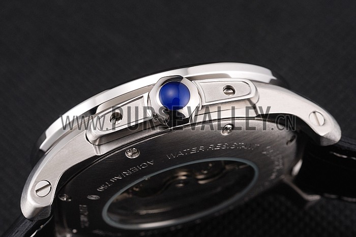 Cartier Calibre De Cartier Small Seconds Black And White Dial Stainless Steel Case Black Leather Strap