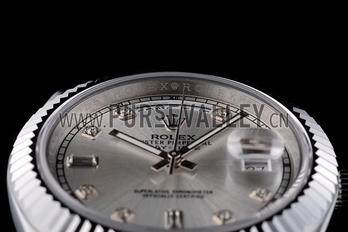 Rolex Swiss DayDate Stainless Steel Ribbed Bezel Silver Dial 41995