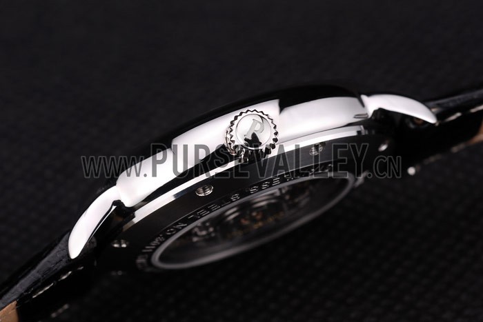 Piaget Swiss Traditional Grey Dial Black Leather Strap 7627