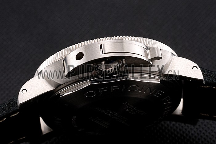 Panerai Luminor Submersible Black Dial Stainless Steel Case Black Bezel Black Leather Strap