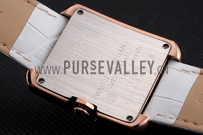 Cartier Tank MC Gold Diamond Case White Dial White Leather Strap 622169