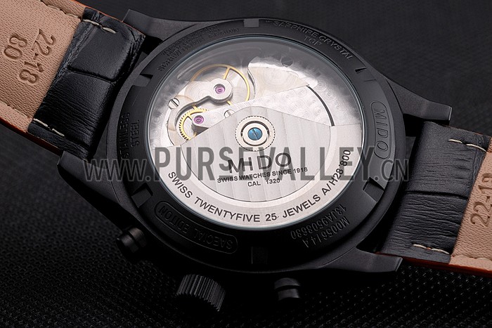 Mido Multifort Cronograph All Black & Orange Dial Black Leather Strap 622181