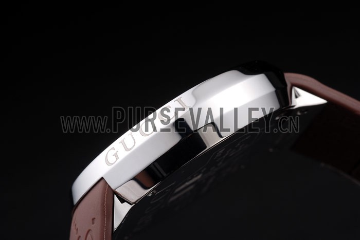 Gucci Brown Rubber Band White Round Dial 2165-296