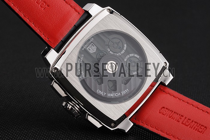 Tag Heuer Monaco Black Perforated Leather Strap White Dial 80306