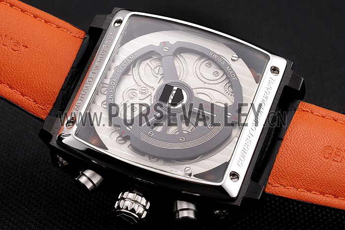 Tag Heuer Monaco Calibre 36 Blue And Orange Stripes Dial Black Leather Strap 622302