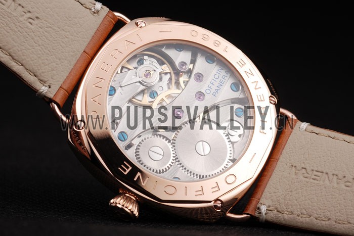 Panerai Radiomir Rose Gold Case Black Dial Brown Leather Strap 98136