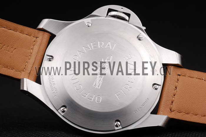 Panerai Luminor Brushed Stainless Steel Case Blue Dial Brown Leather Strap