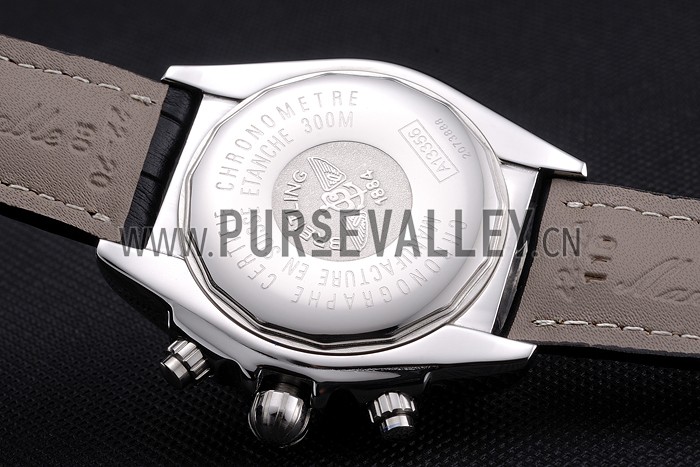 Breitling Chronomat 13 Stainless Steel Case Black Dial Black Leather Bracelet 622237