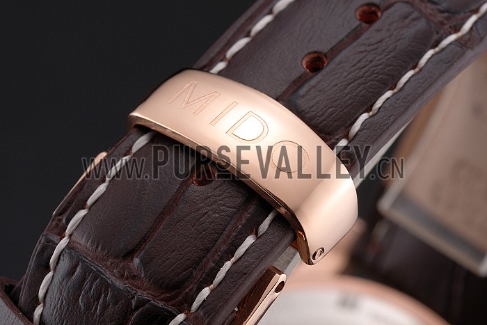 Mido Multifort Brown Croco Leather Strap White-Silver Dial 80300