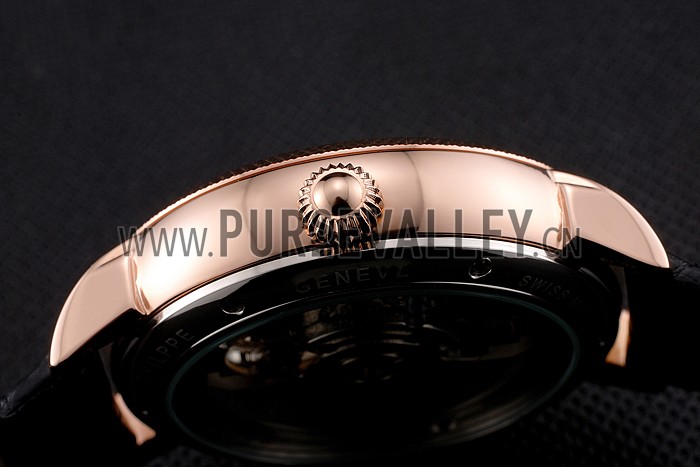 Patek Philippe Classic Tourbillon Power Reserve Black And White Dial Rose Gold Case Black Leather Strap