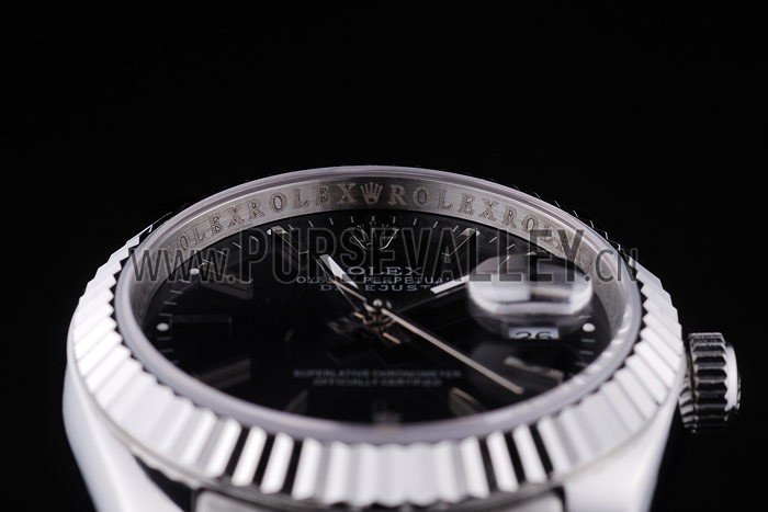 Rolex Datejust Black Dial Diamonds Ribbed Bezel 7456