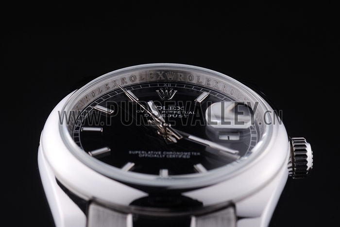 Rolex Datejust Polished Silver Bezel Black Dial 7467