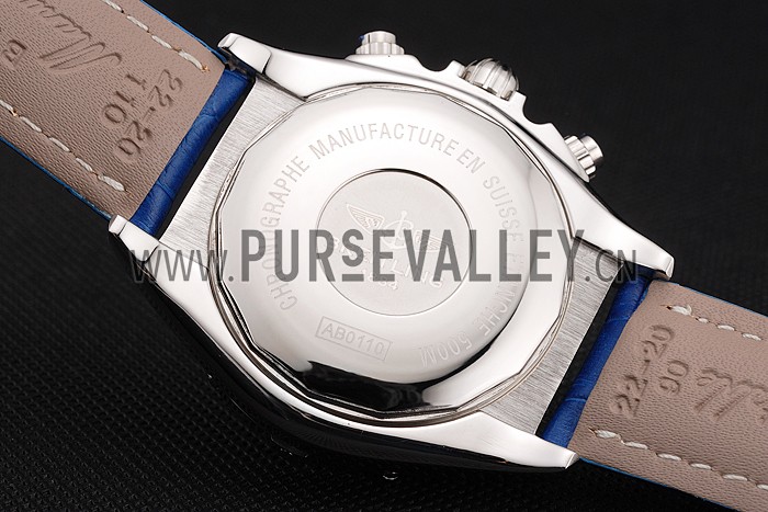 Breitling Chronomat Patrouille De France Blue Dial Stainless Steel Case Blue Leather Strap