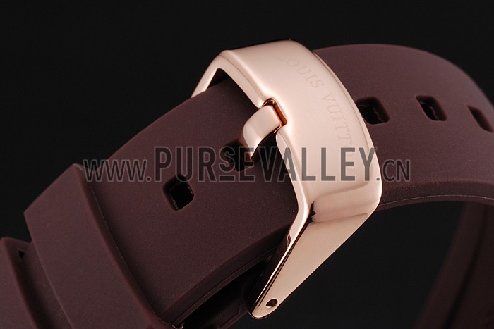 Louis Vuitton Tambour LV277 Chronograph White Dial Rose Gold Case Brown Rubber Strap