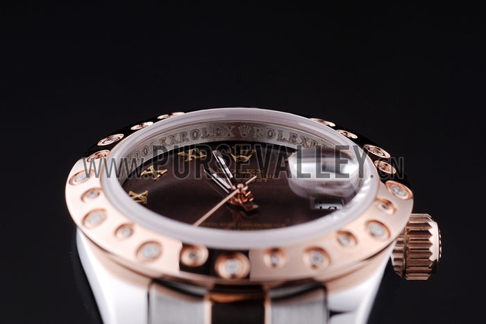 Rolex Datejust Diamonds Rose Gold Polished Bezel Brown Dial 7475