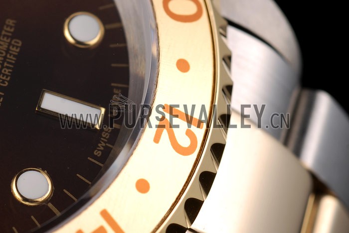 Rolex GMT Master II Gold Colored Ceramic Bezel Brown Dial Tachymeter