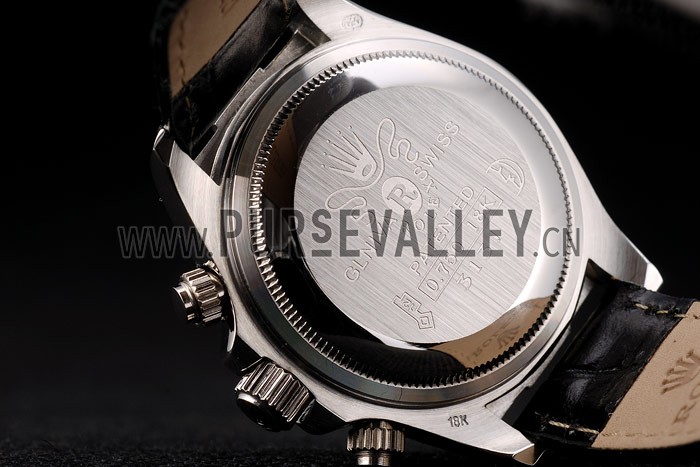 Rolex Daytona Lady Stainless Steel Case Black Dial Black Leather Strap Tachymeter