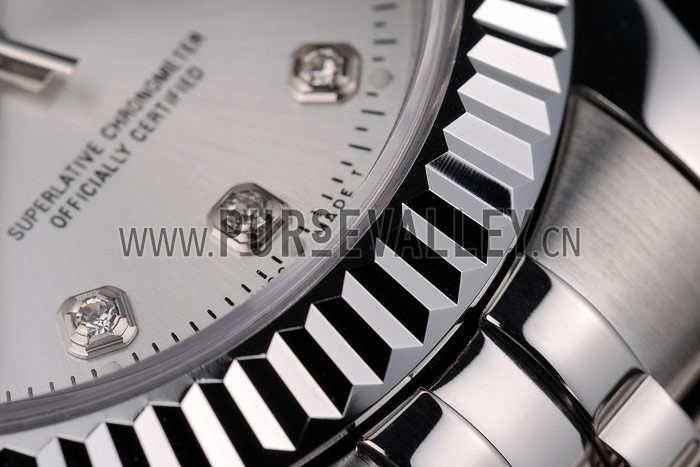 Rolex DateJust Stainless Steel Ribbed Bezel Silver Dial 41977