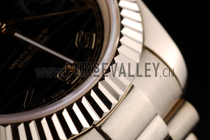 Rolex DayDate Black Patterned Dial Gold Stainless Steel Strap 41980
