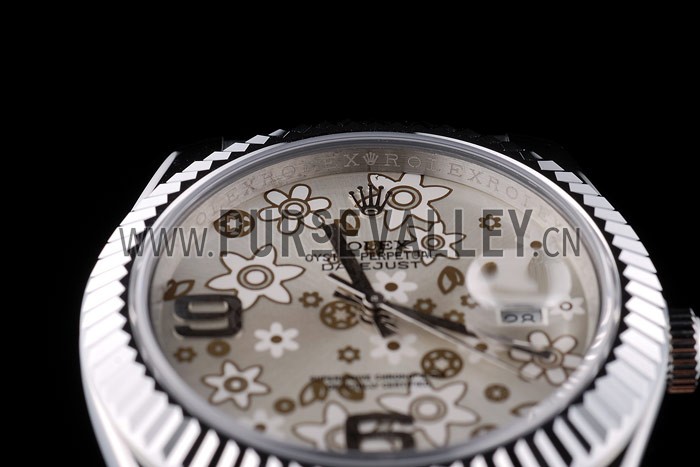 Rolex DateJust Stainless Steel Ribbed Bezel Flower Silver Dial 41983