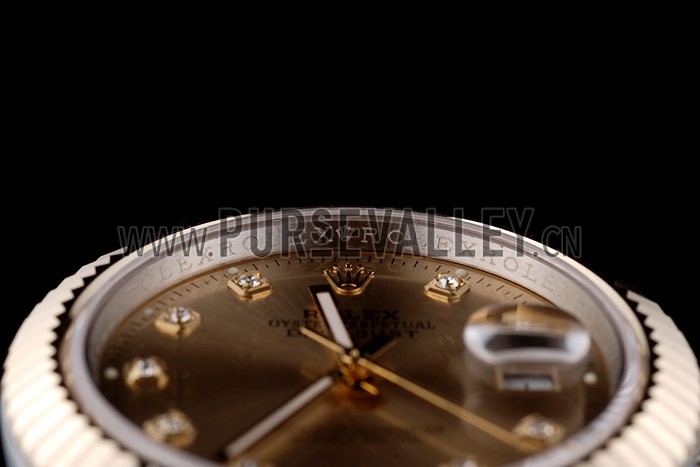 Rolex DateJust Gold Stainless Steel Ribbed Bezel Goldish Dial 41978