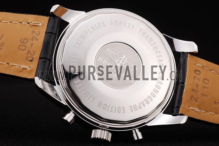 Breitling Transocean Black Dial Black Leather Strap Rose Gold Bezel 98203