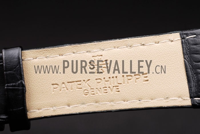 Patek Philippe Geneve Calatrava Crystal Studded Hour Marker Black Dial Black Leather Strap 98170